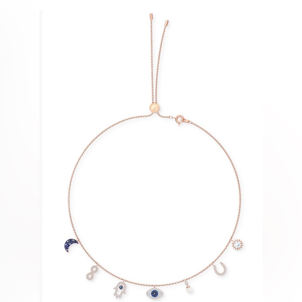 Swarovski Rose gold tone crystal protective charm bolo necklace- brand new